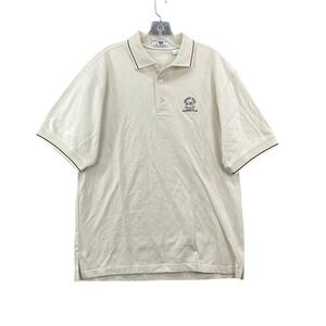 A.M. Player Polo Shirt Men M Cream Oregon Trail Country Club Golf Cotton Vintage
